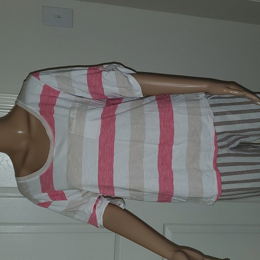 Kate Parks 1x cabana Stripe button tab half sleeve breast pocket
